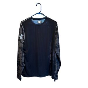 Under Armour Heat Gear Fitted Camo Long Sleeve Shirt Mens Large Black‎ Gray